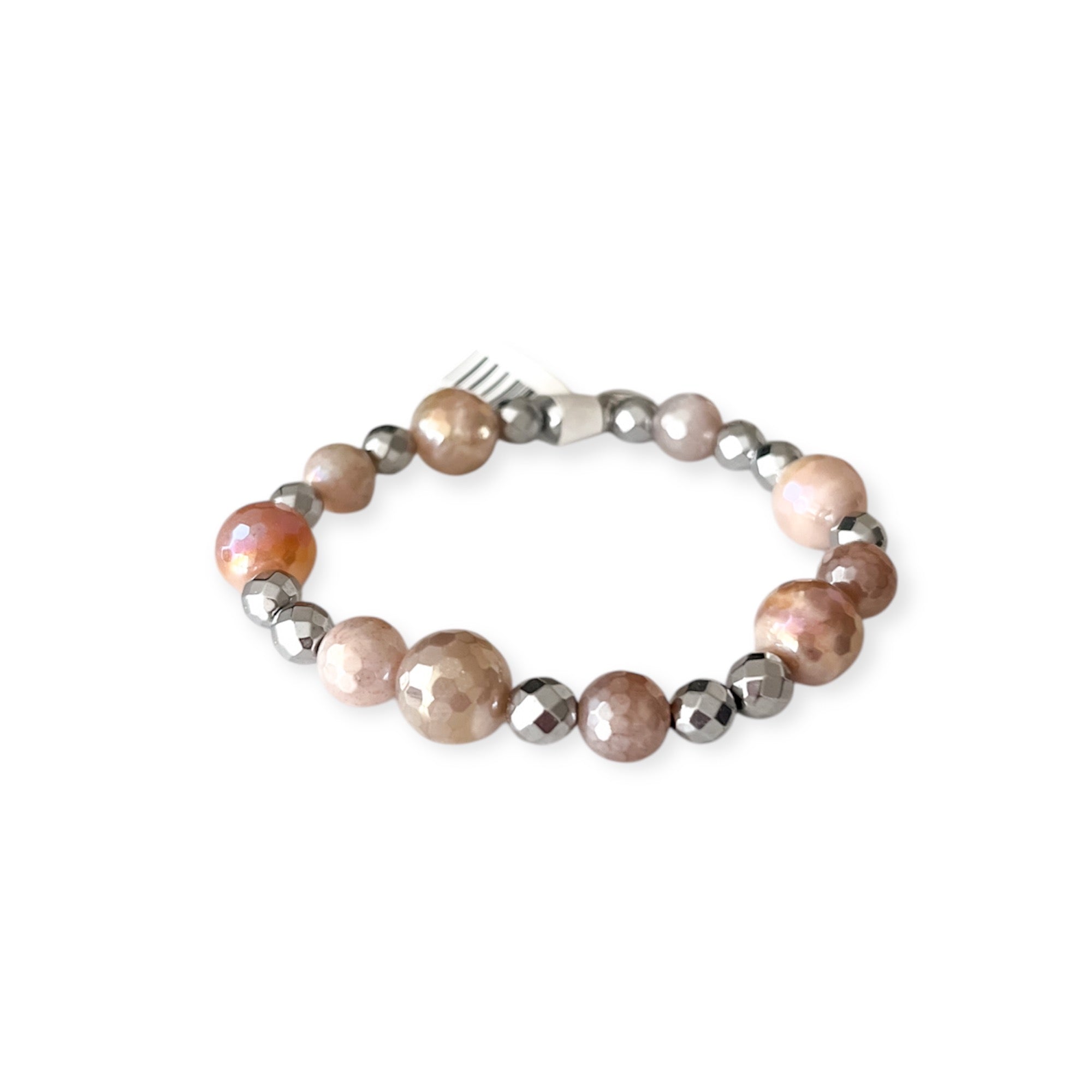 Rose Gold Silver Mix Metal Stretch Large Bead Bracelet