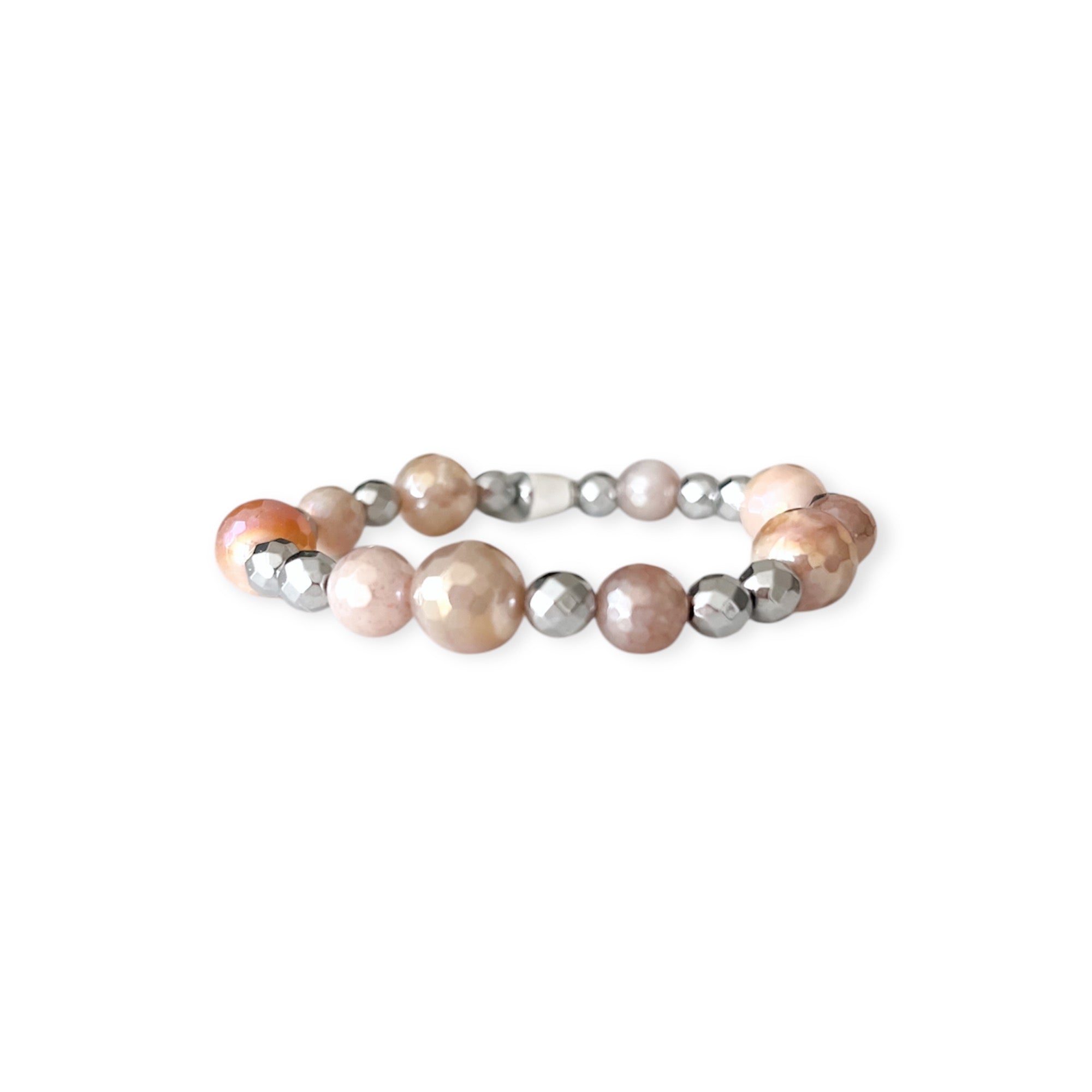Rose Gold Silver Mix Metal Stretch Large Bead Bracelet