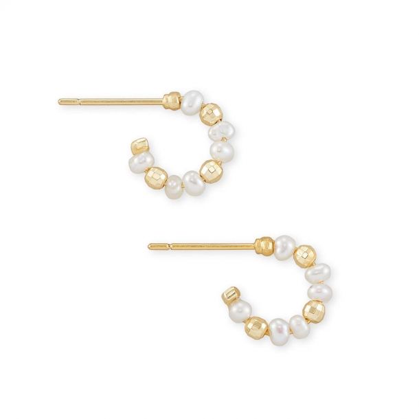 Scarlet Huggie Hoop Earrings in White Pearl