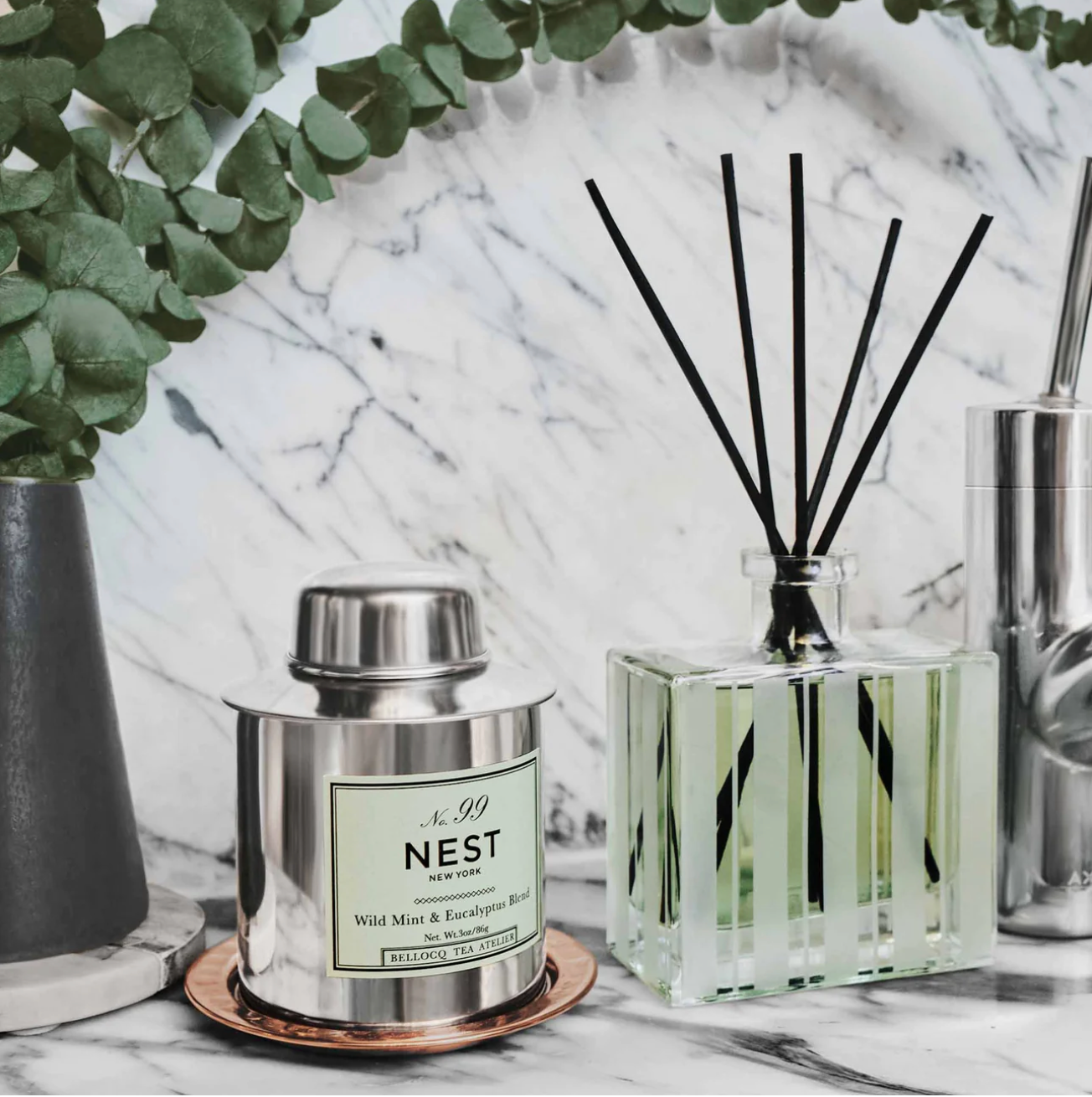 NEST x Bellocq Tea Wild Mint & Eucalyptus Tea and Candle Set