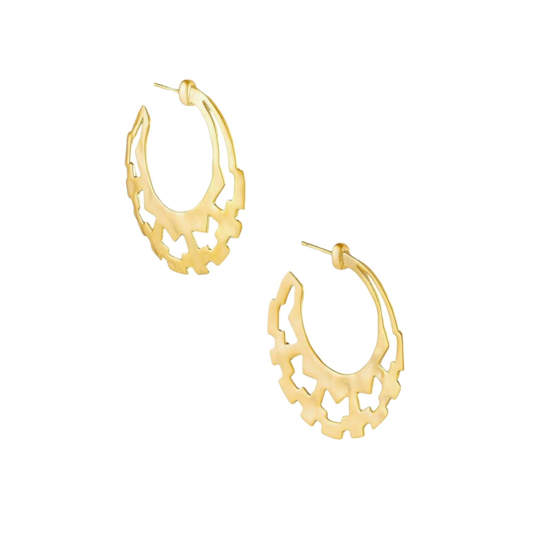 Gold hoop earrings on a white background