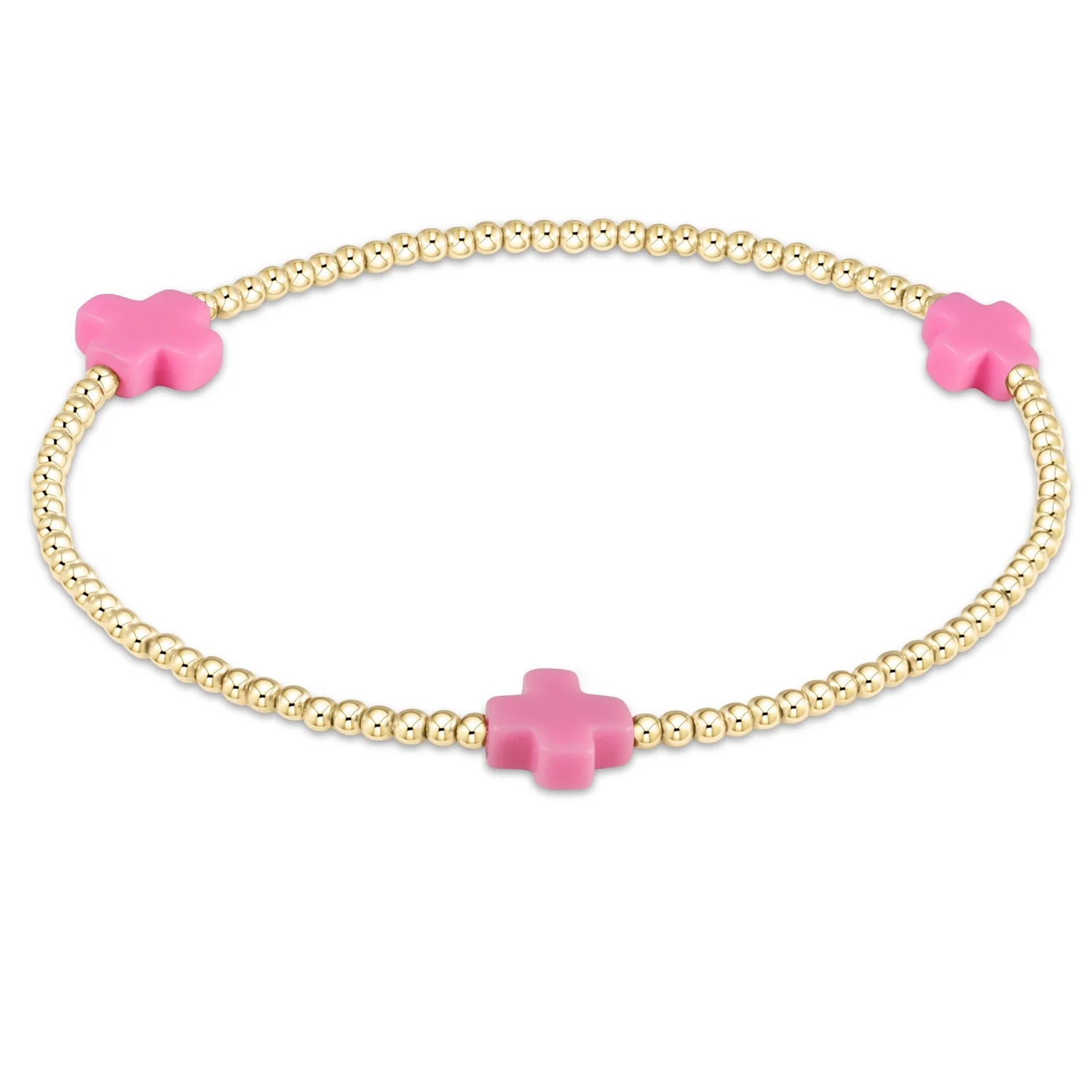 Signature Cross Gold Pattern Bracelet Bright Pink 2mm
