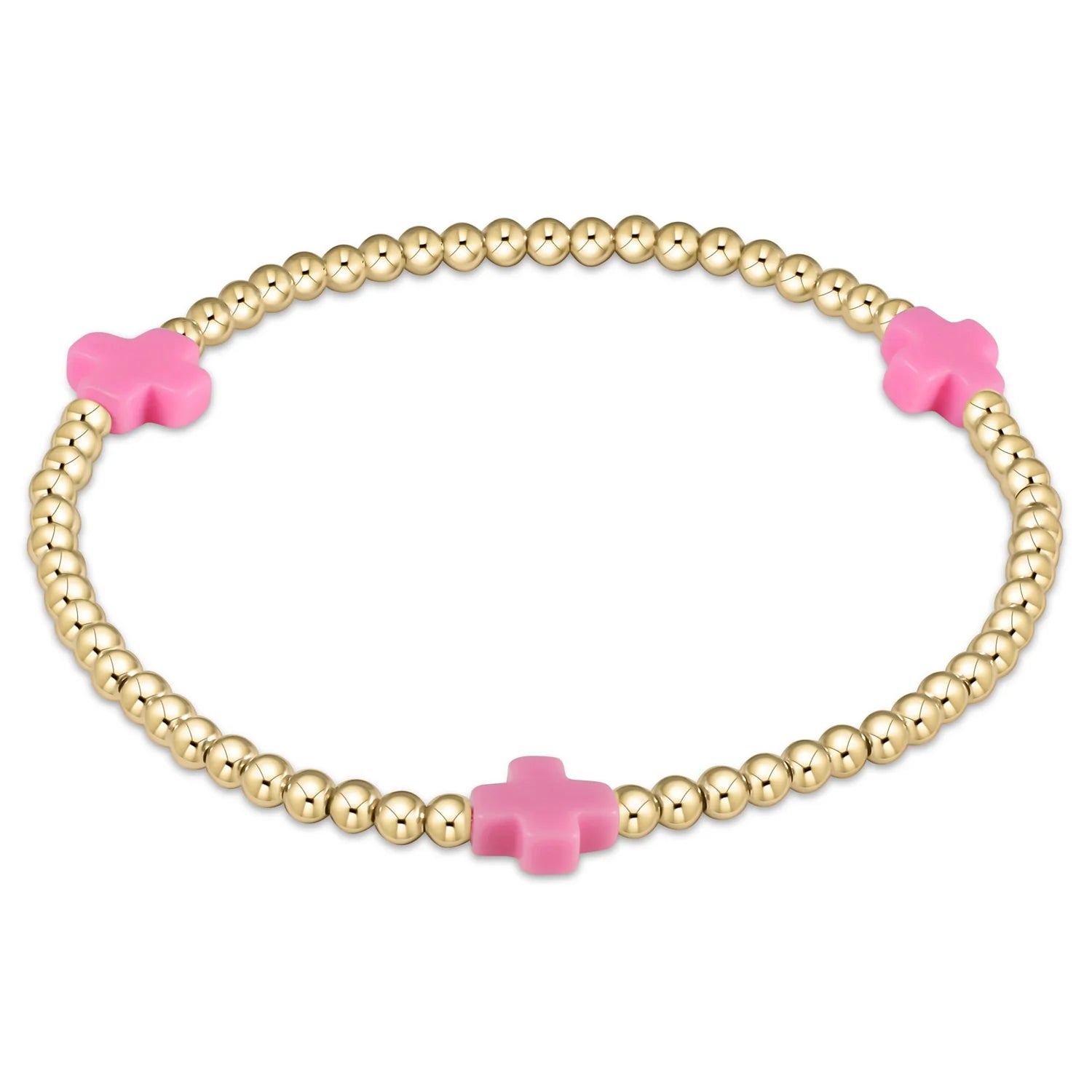 Signature Cross Gold Pattern Bracelet Bright Pink 3mm