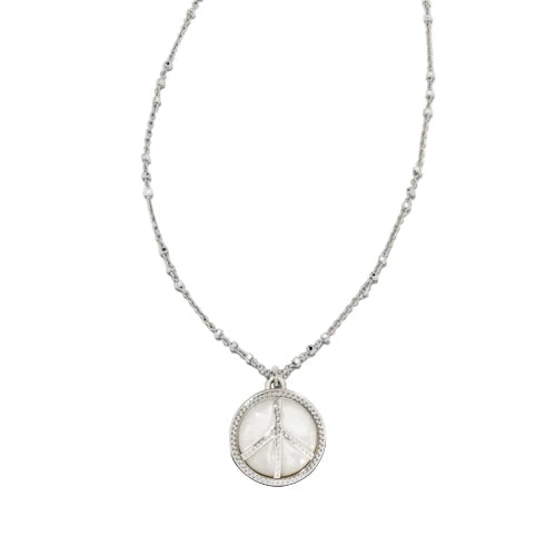 Silver-Tone Peace Reversible Pendant Necklace Mother of Pearl