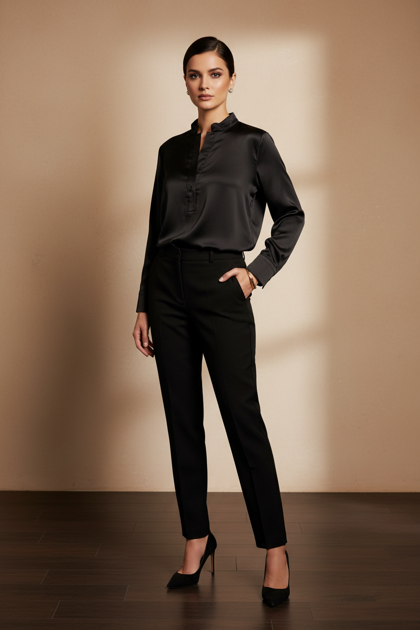 Sincerely Ours Black Silky Blouse