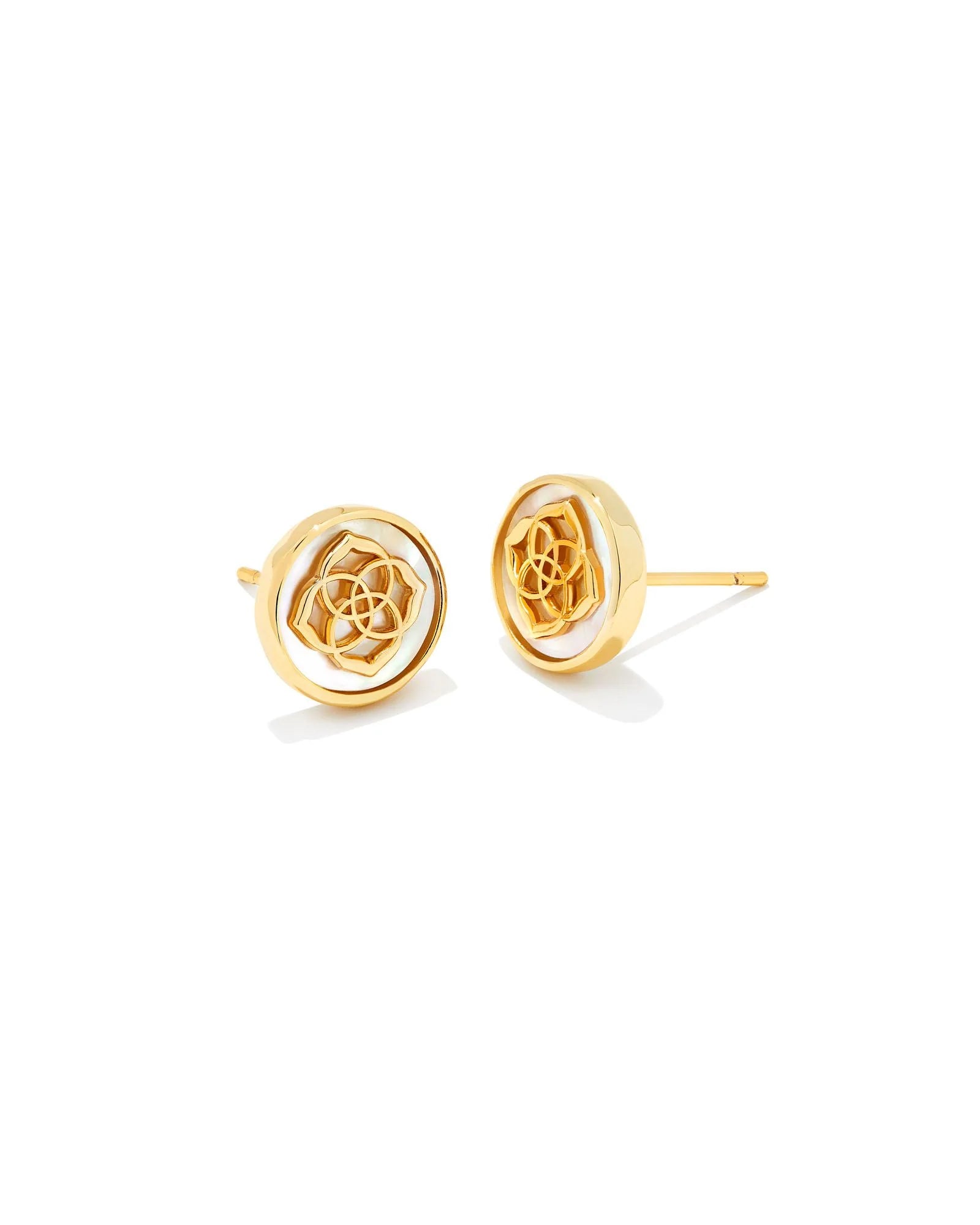 Stamped Dira Coin Stud Gold Earrings In Mother of Pearl