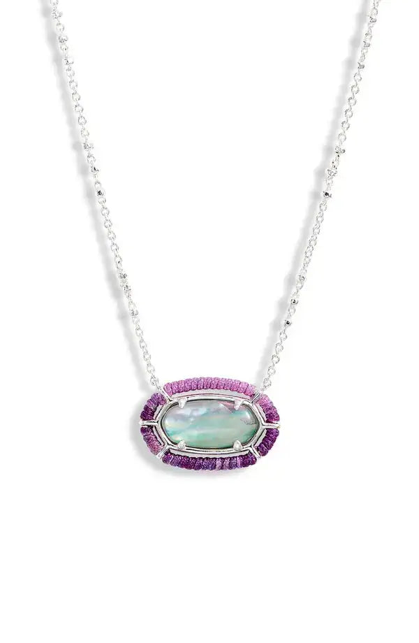 Threaded Elisa Pendant Necklace- Bright Silver Lilac Abalone