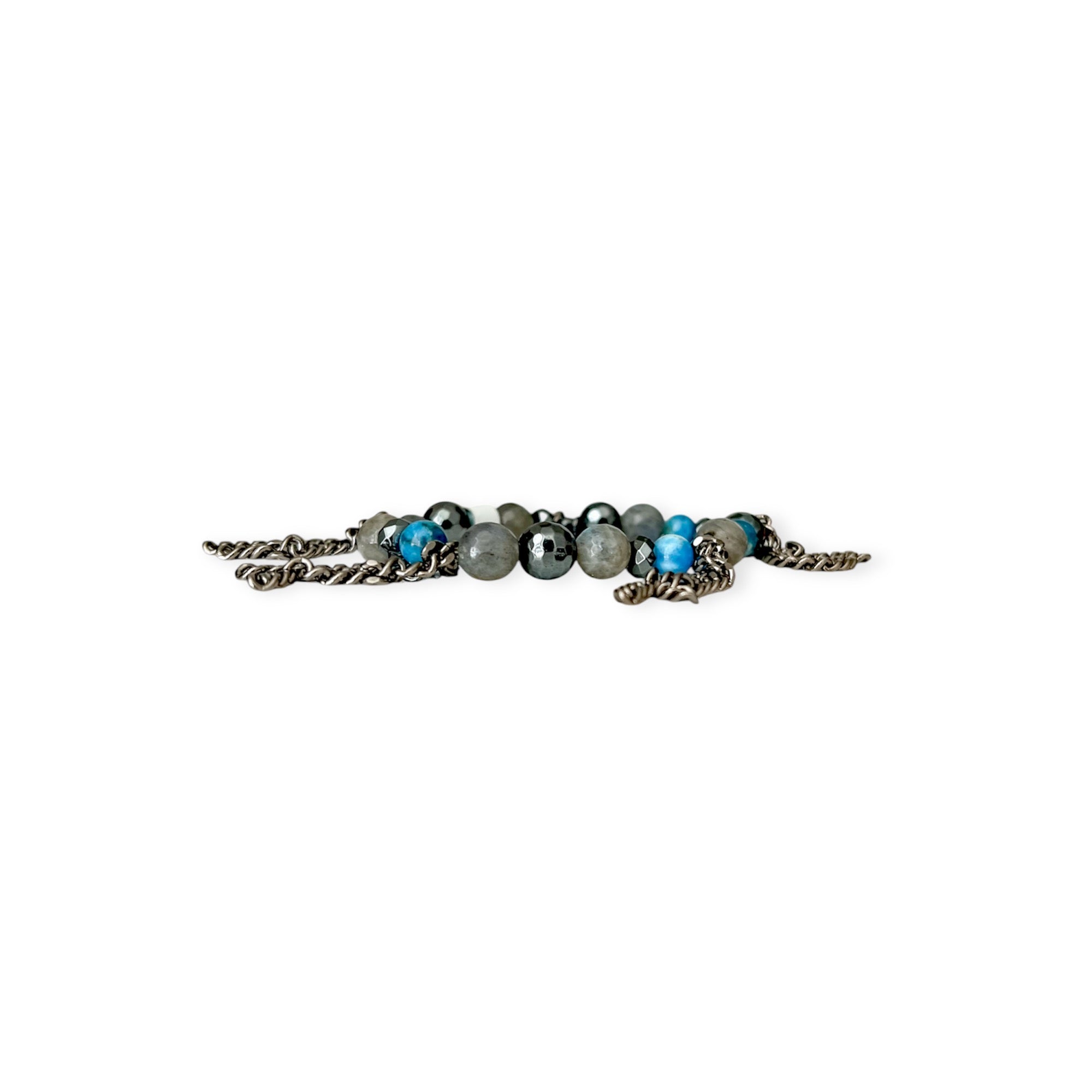Turquoise Smoke Hematite Stretch Bead & Chain Bracelet