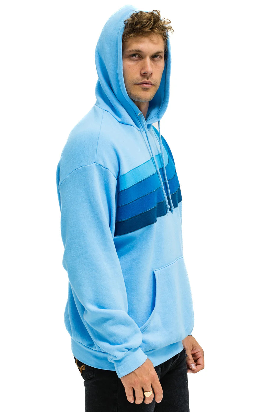 Wave Stripe 4 Pullover Hoodie Relaxed- Sky Blue