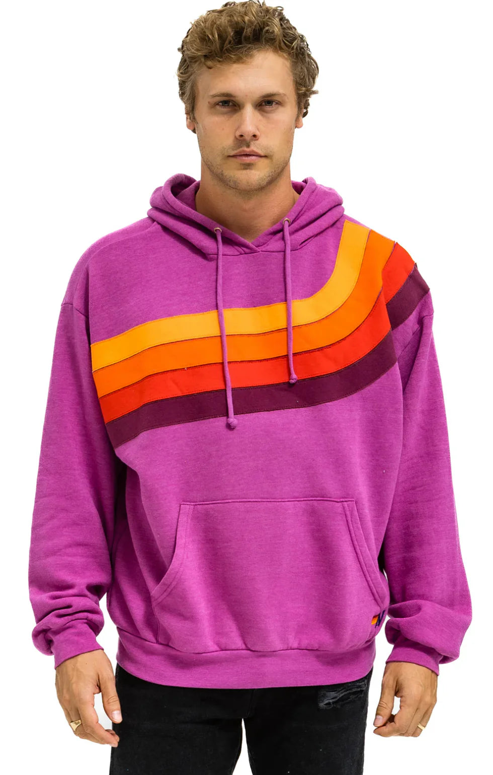 Wave Stripe 4 Pullover Hoodie Relaxed- Magenta Orange