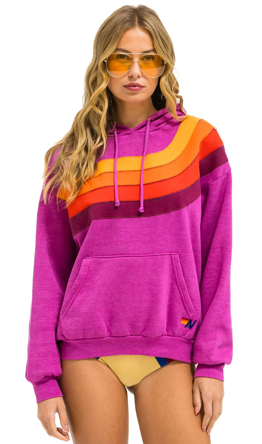 Wave Stripe 4 Pullover Hoodie Relaxed- Magenta Orange