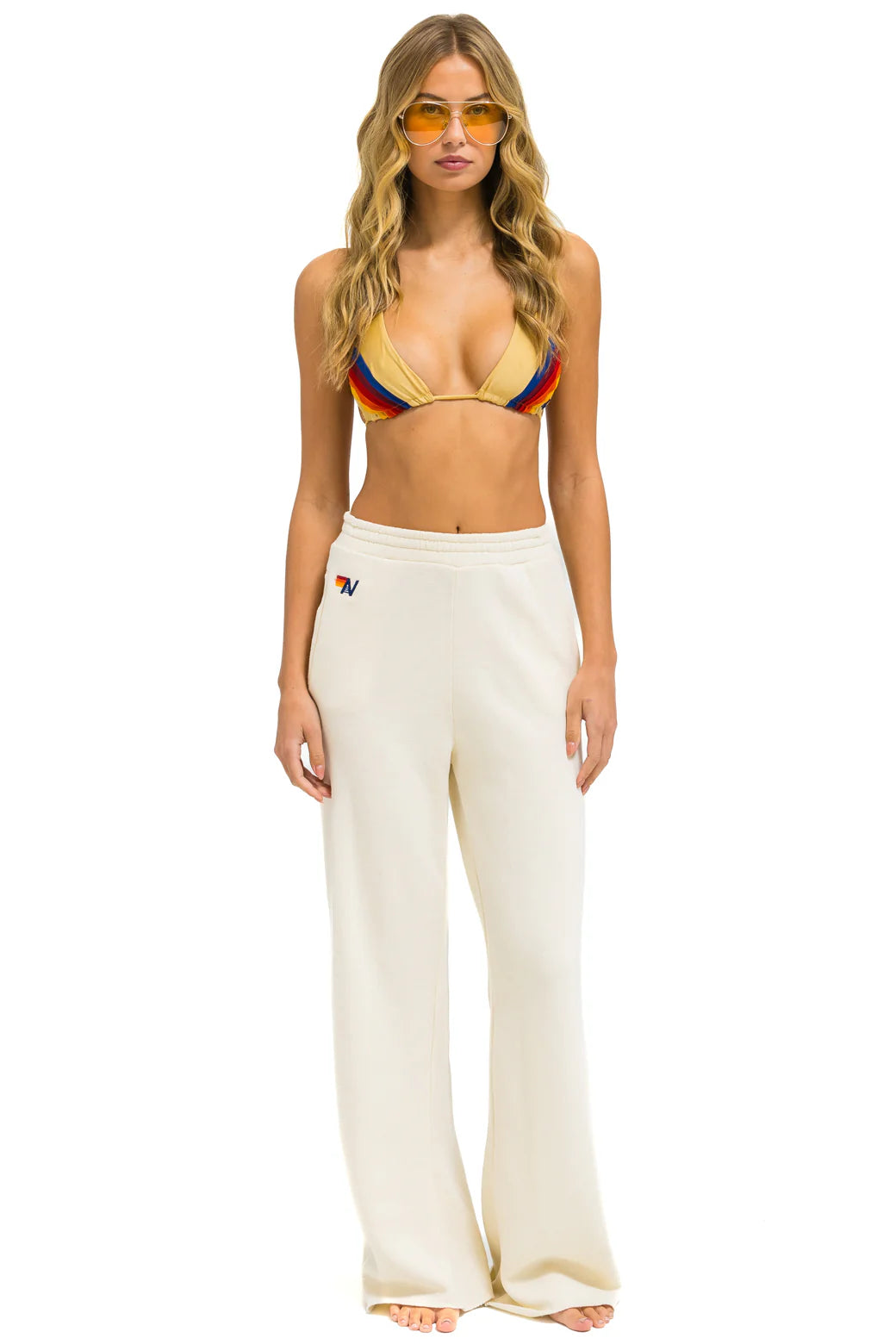 Wide Leg Women Pocket Sweatpants Vintage White