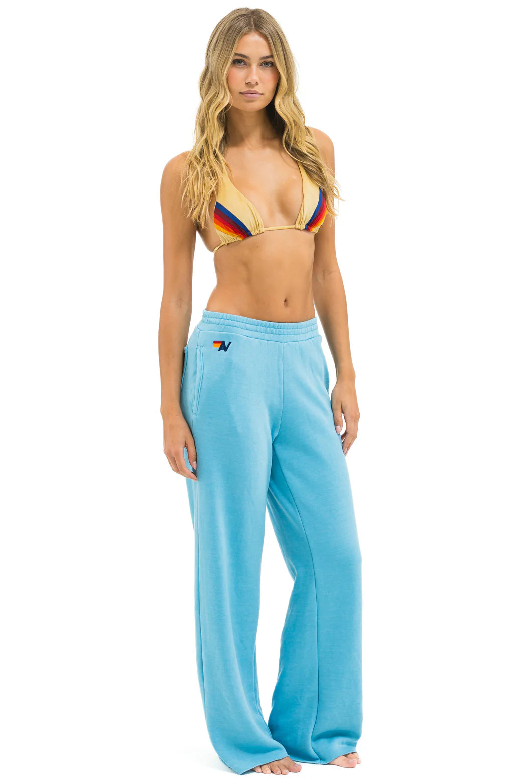 Wide Leg Women's Pocket Sweatpants- Sky Blue