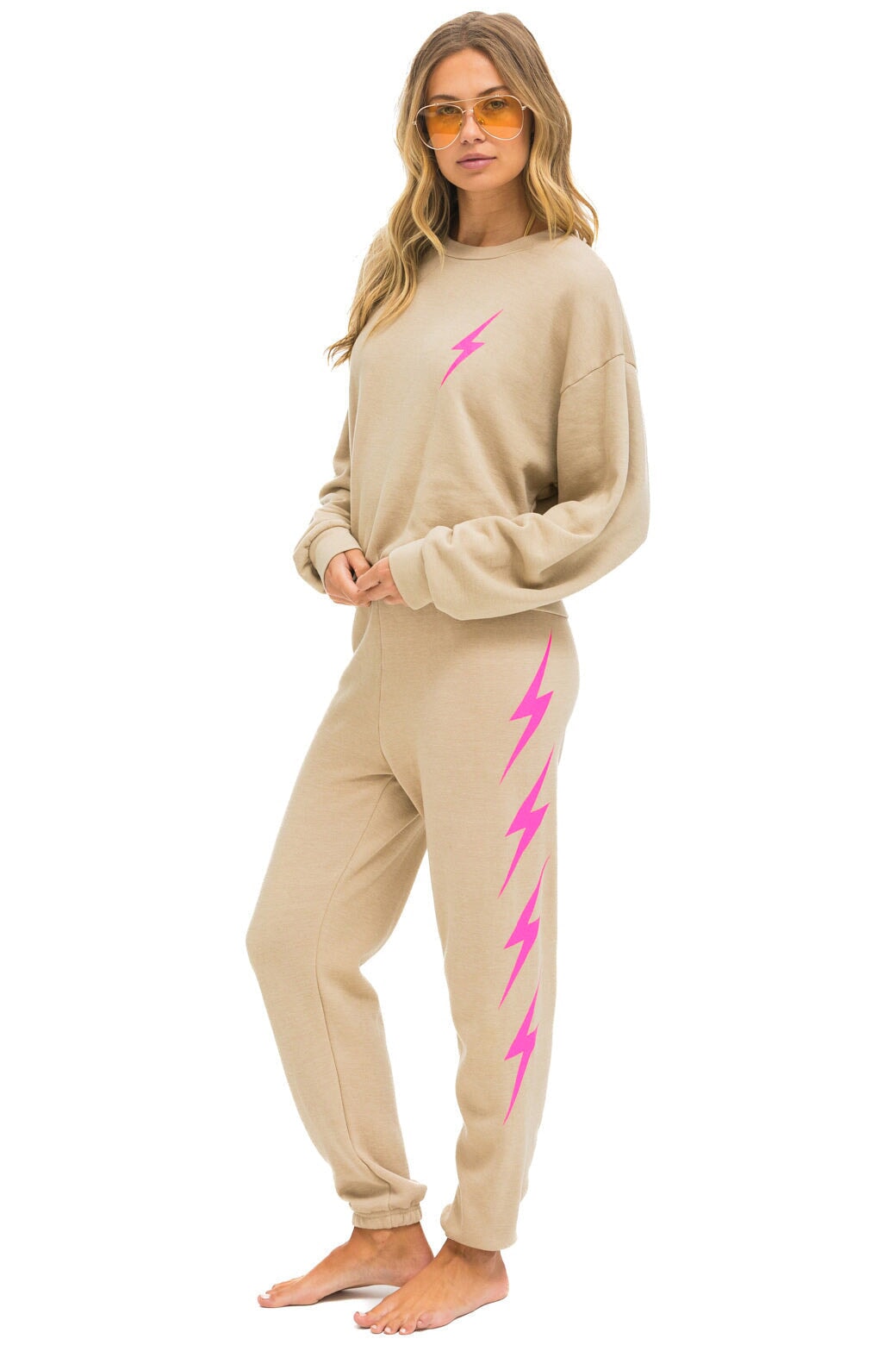 Bolt 2 Relaxed Crew Sweatshirt - Sand Neon Pink - Bella's House Tulsa