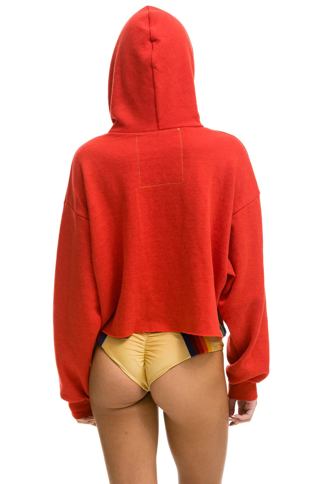 Bolt Stripe Relaxed Cropped Pullover Hoodie Red