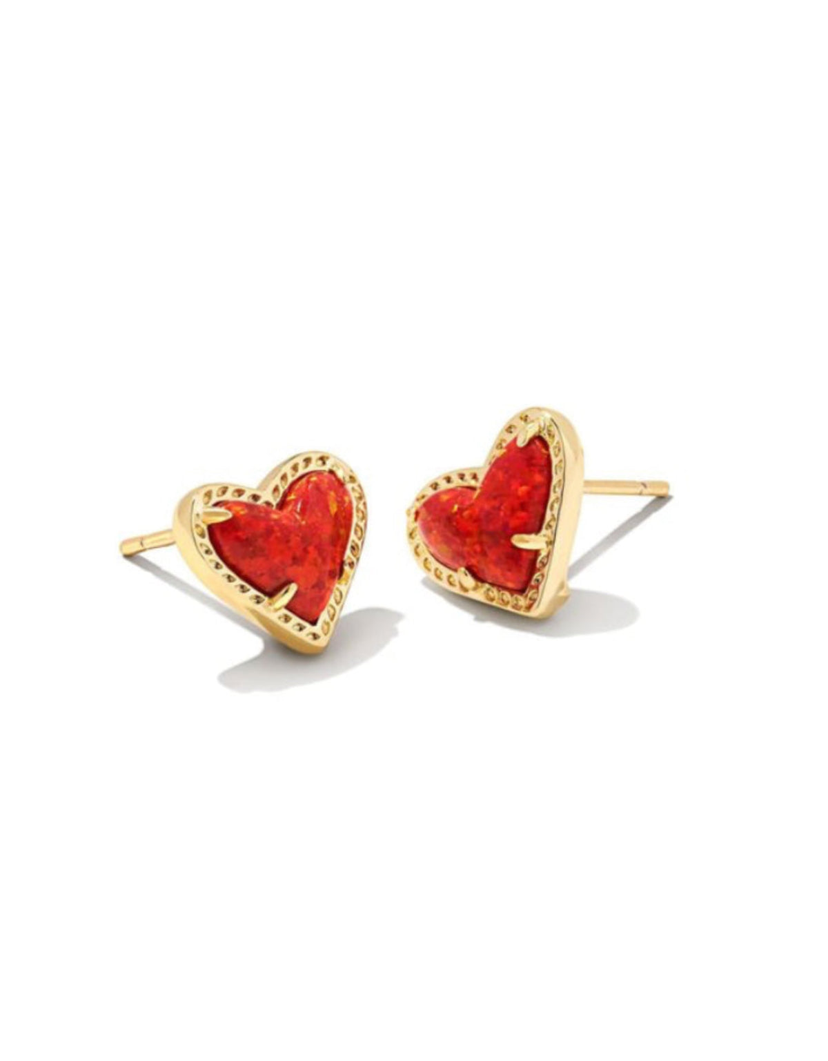 Ari Heart Gold Red Kyocera Opal Stud Earrings
