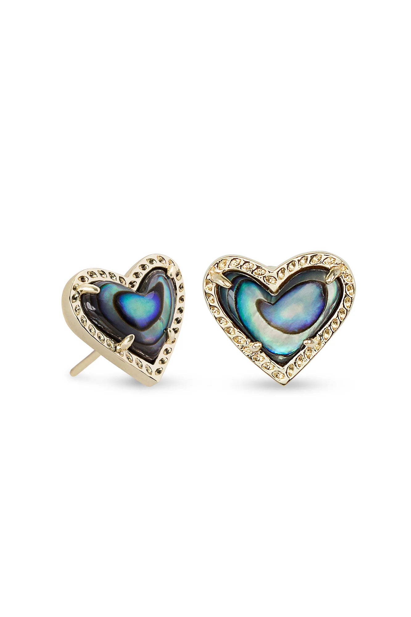 Ari Heart Gold Stud Earrings in Abalone Shell