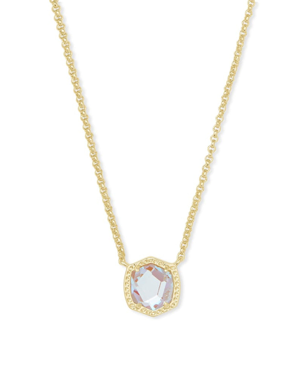 Davie Short Pendant Gold Necklace in Dichroic Glass