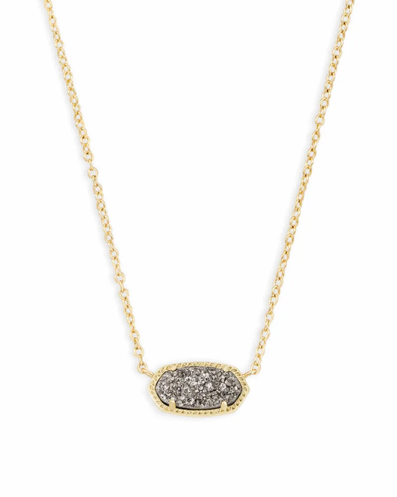 Elisa Gold Short Pendant Necklace in Platinum Drusy