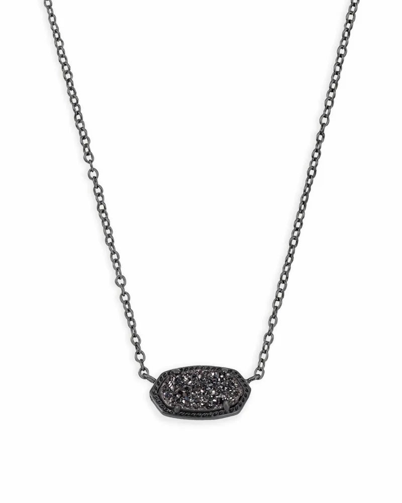 Elisa Gunmetal Pendant Necklace in Black Drusy