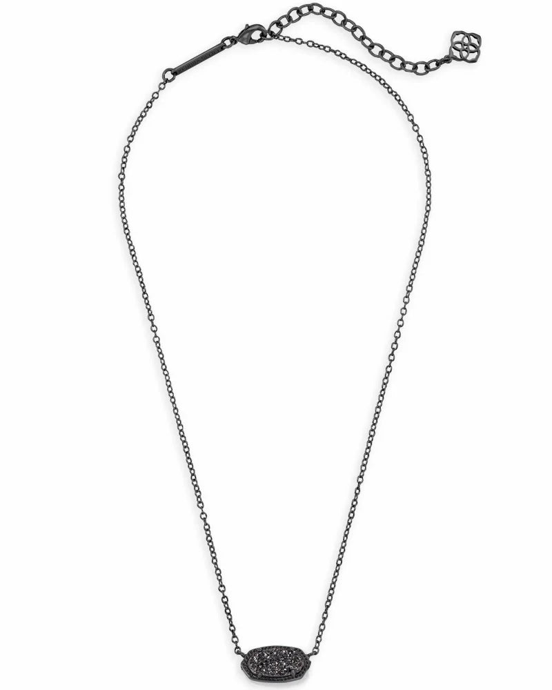 Elisa Gunmetal Pendant Necklace in Black Drusy