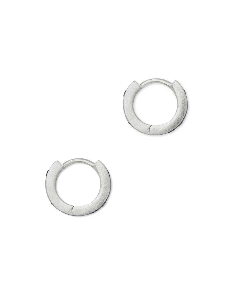Jack Huggie Silver Hoop Earrings in Charcoal Gray Crystal