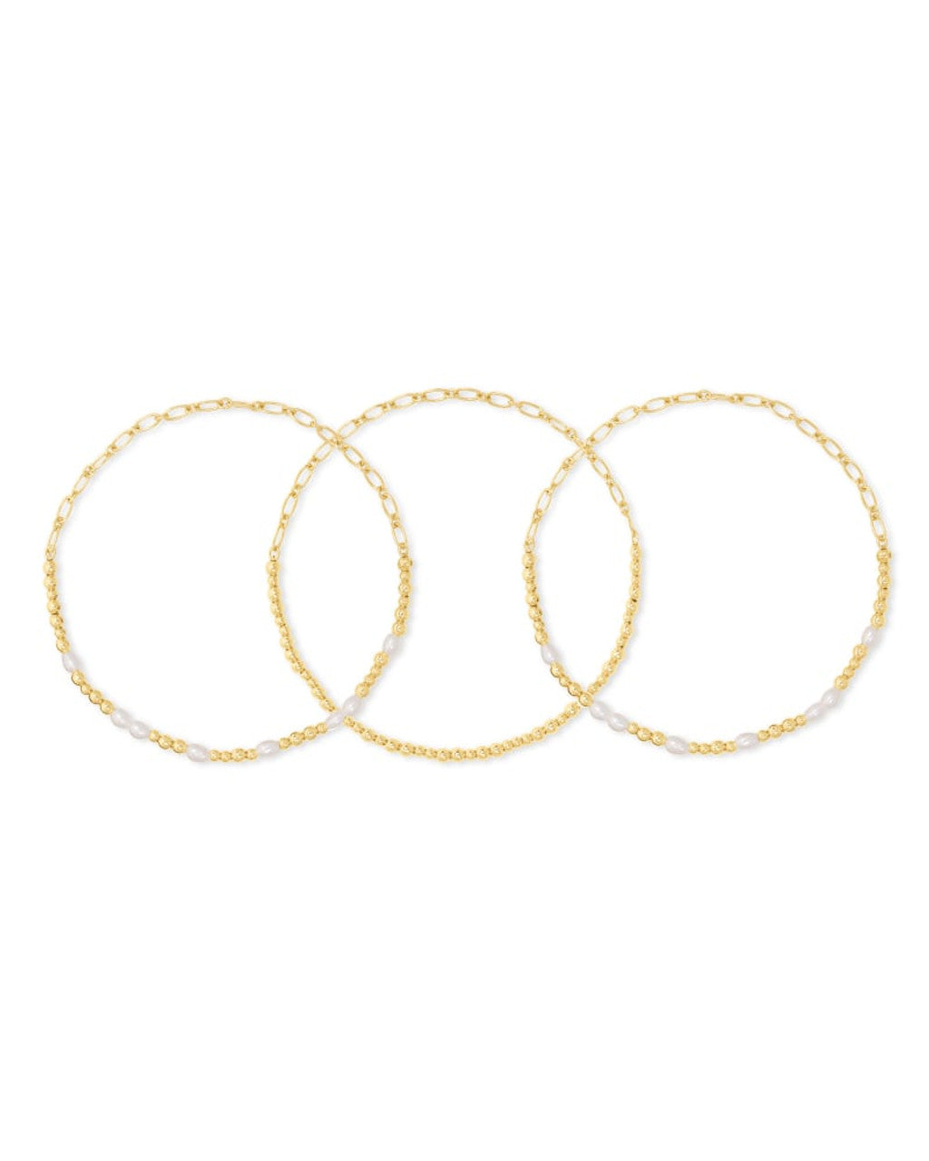 Mollie Stretch Bracelet Set of 3 White and Gold