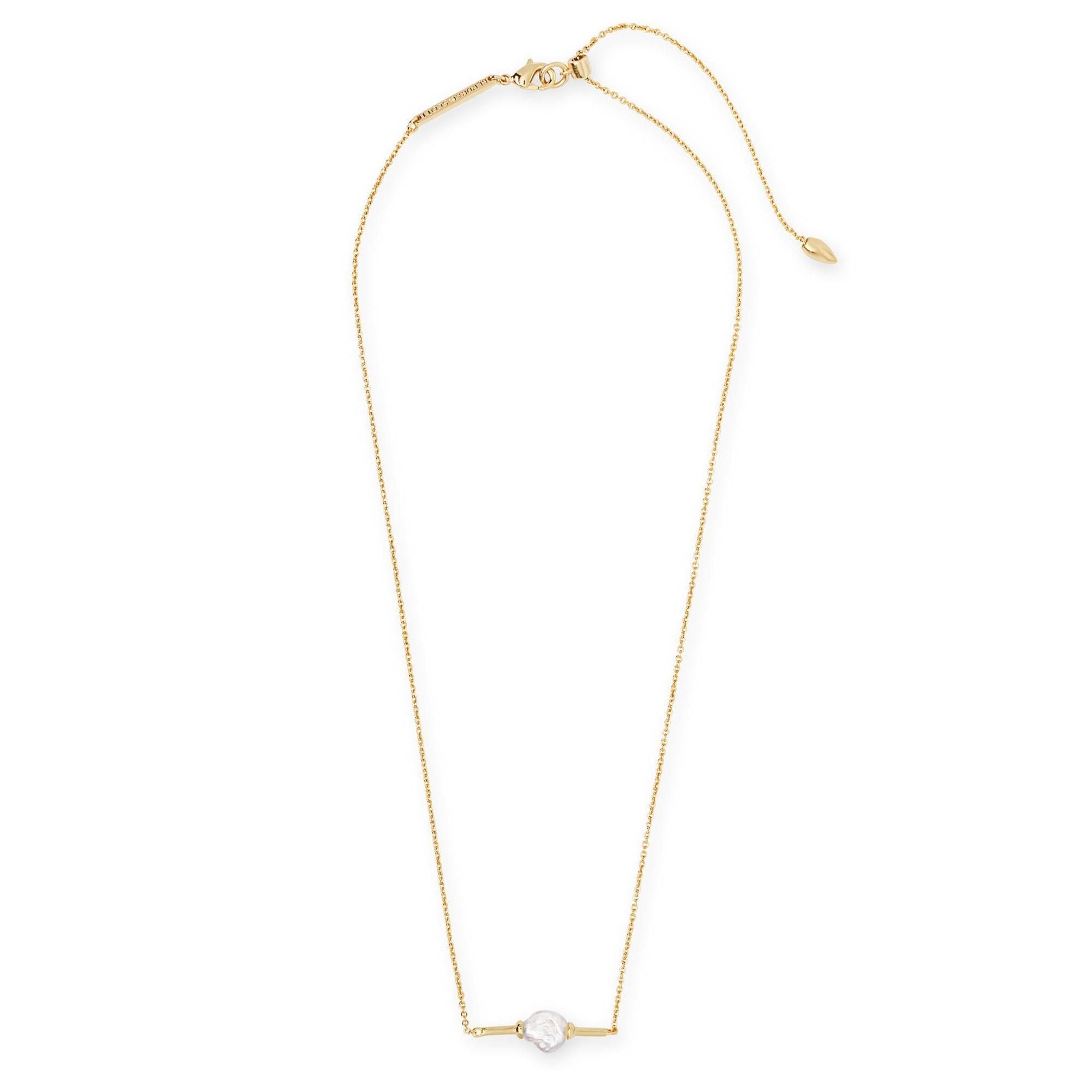 Emberly Gold Pendant Necklace in Pearl 