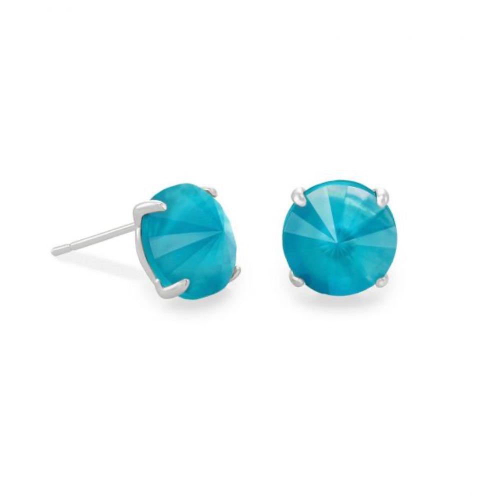 Jolie Rhodium Stud Peacock Blue Illusion Earrings - Bella's House Tulsa