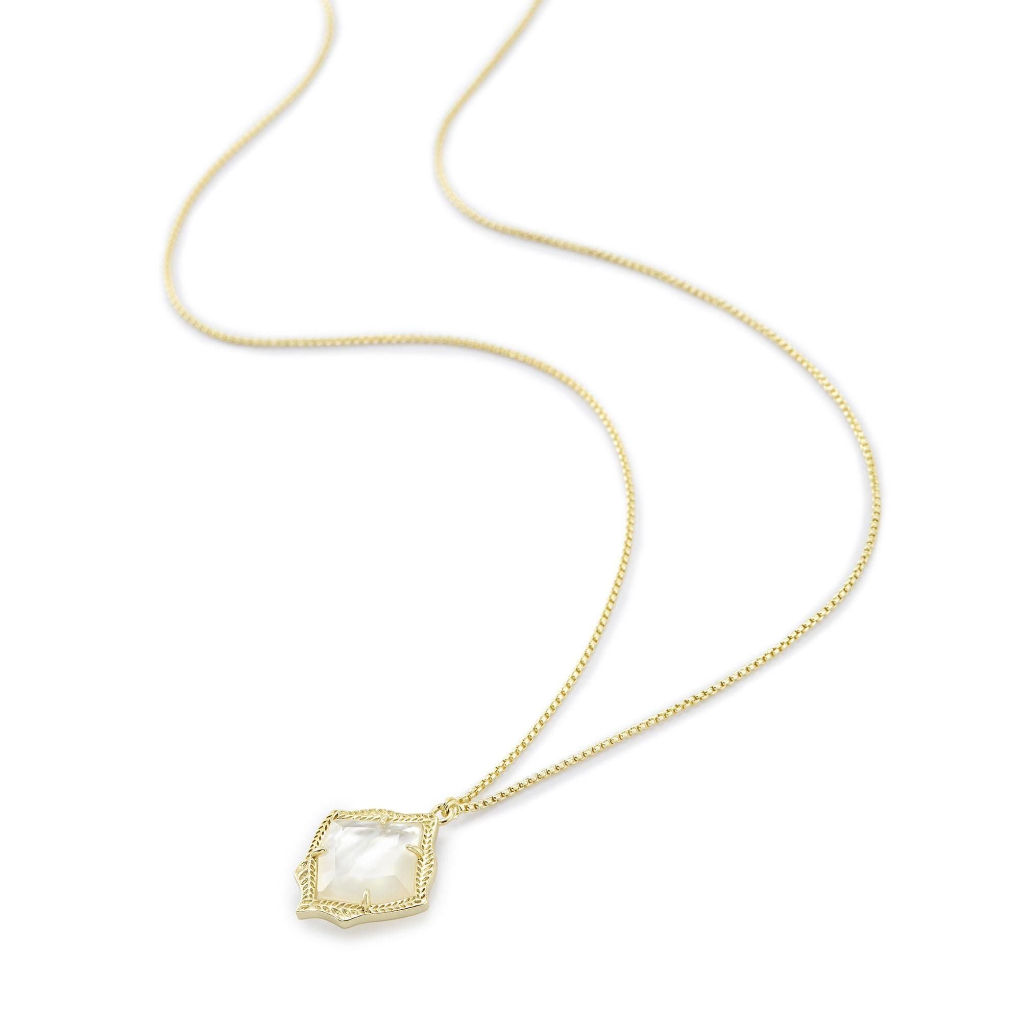Kasey Gold Long Pendant Necklace Ivory Mother of Pearl