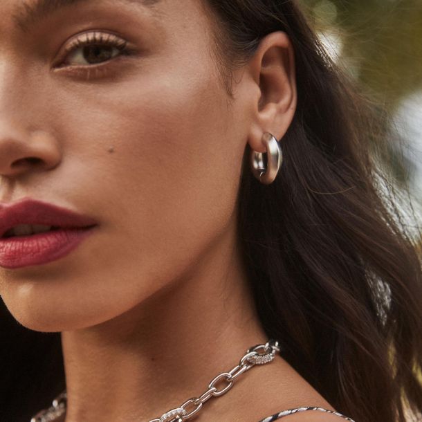 Mikki Large Hoop Earrings in Rhodium Metal