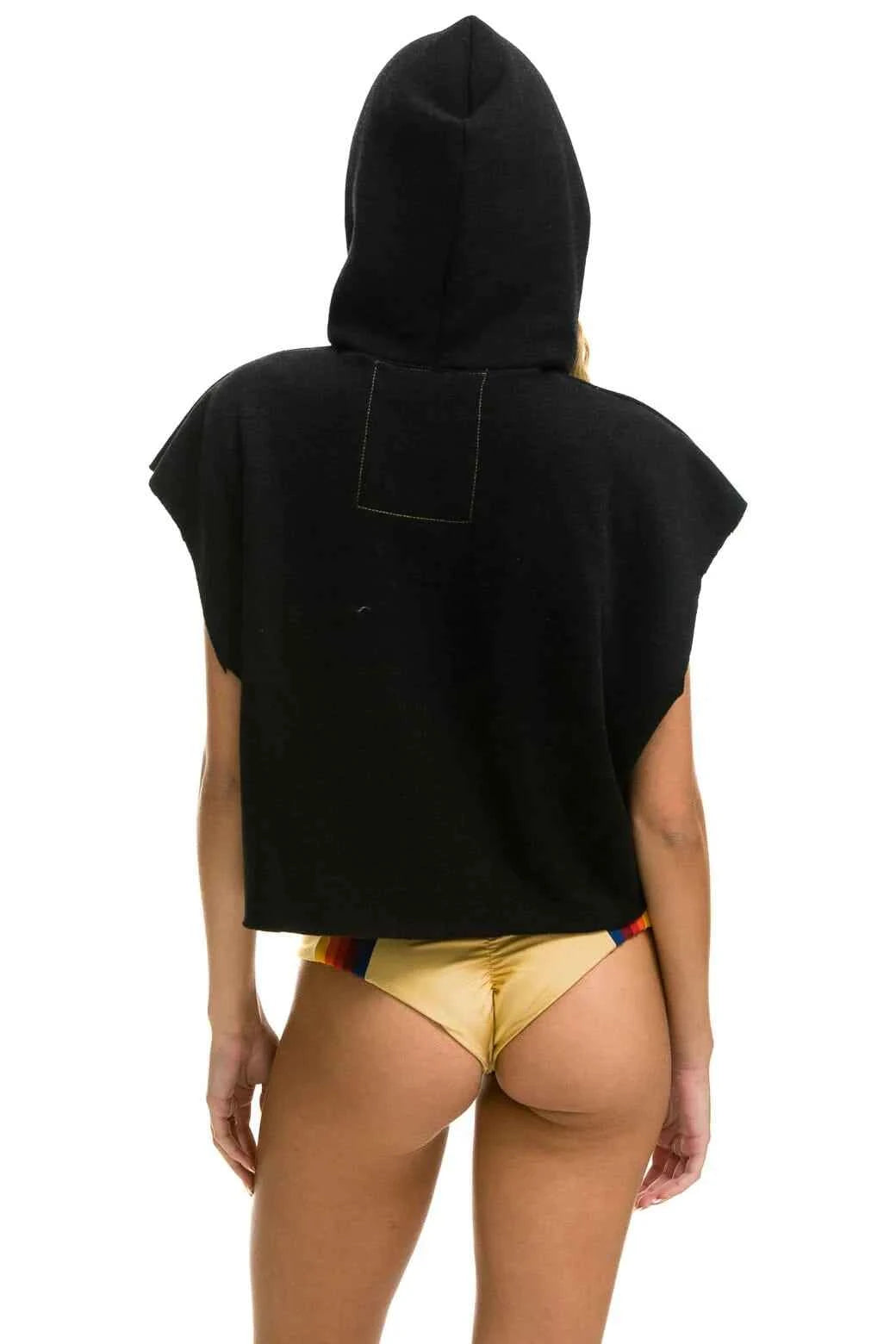 Smiley Sunset Sleeveless Relaxed Cropped Hoodie- Black