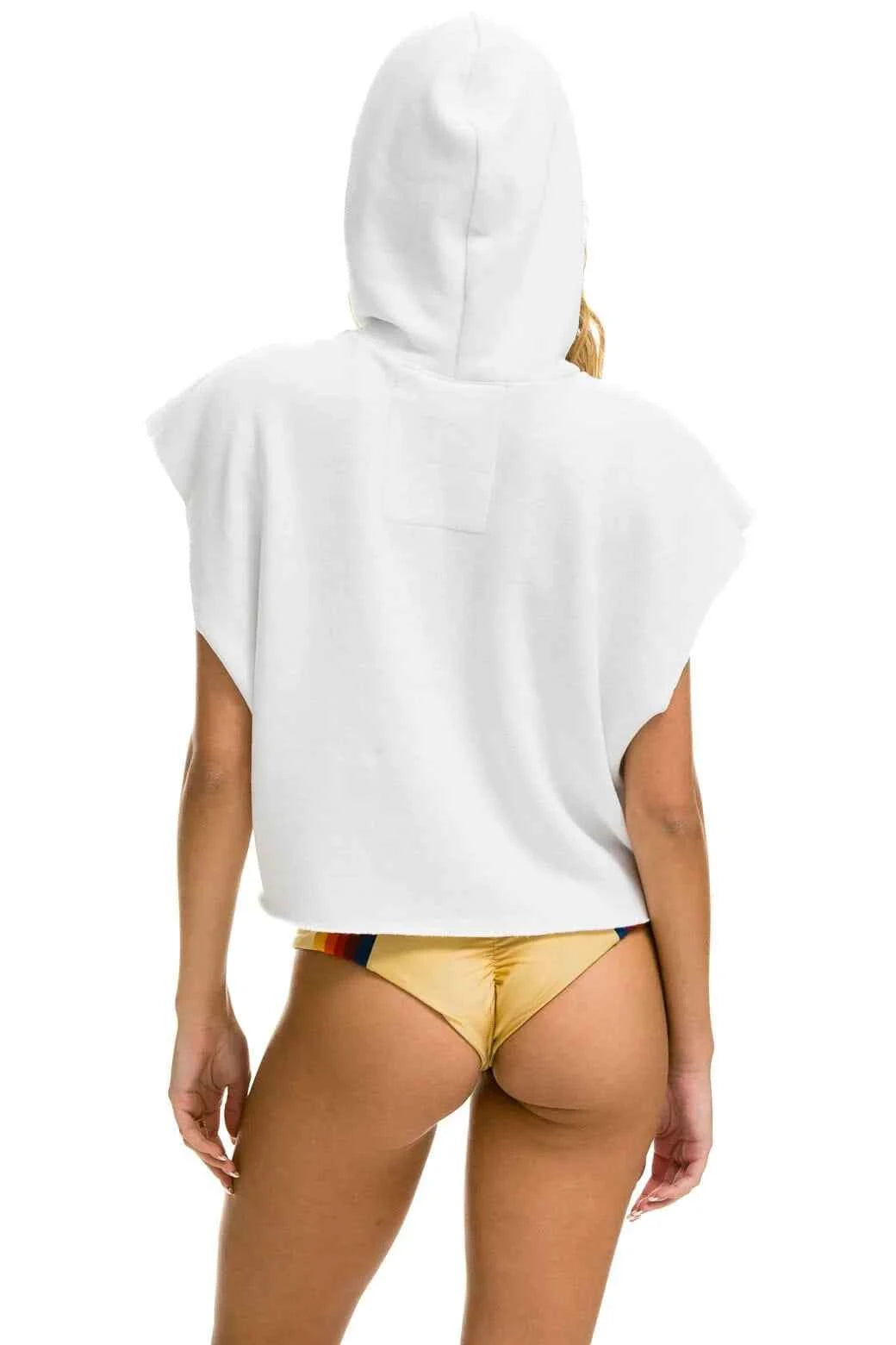 Smiley Sunset Sleeveless Relaxed Cropped Hoodie- White