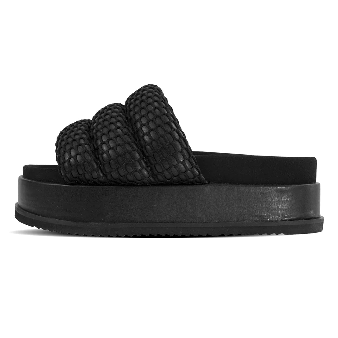 Platform Mesh Puffy Sandals Black Vegan Leather - Bella's House Tulsa